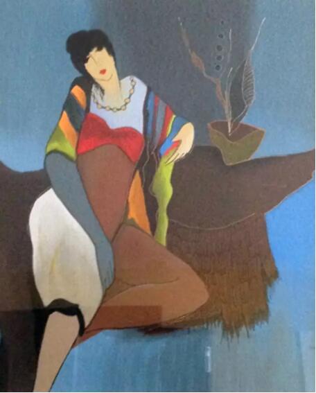Itzchak Tarkay Portraiture Oil Painting Annie Awaits 2004 IT365